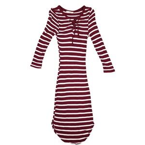 Heart & Hips Long Sleeve Midi Dress Maroon White Women's Size S Good
